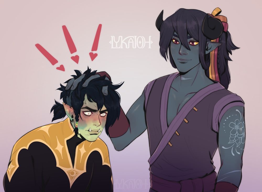 Skraps getting a head pat and feeling overwhelmed by the affection