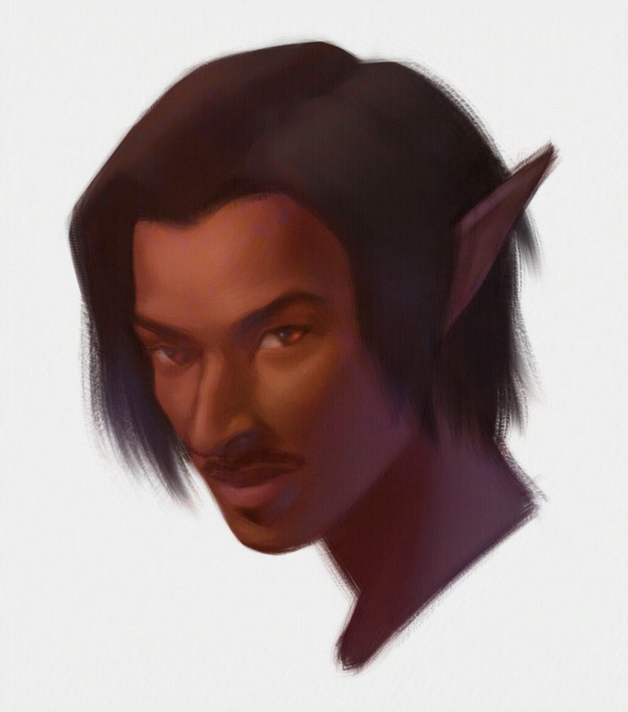 Headshot portrait of Clifton, @whalexander's original character, with a light grey background.