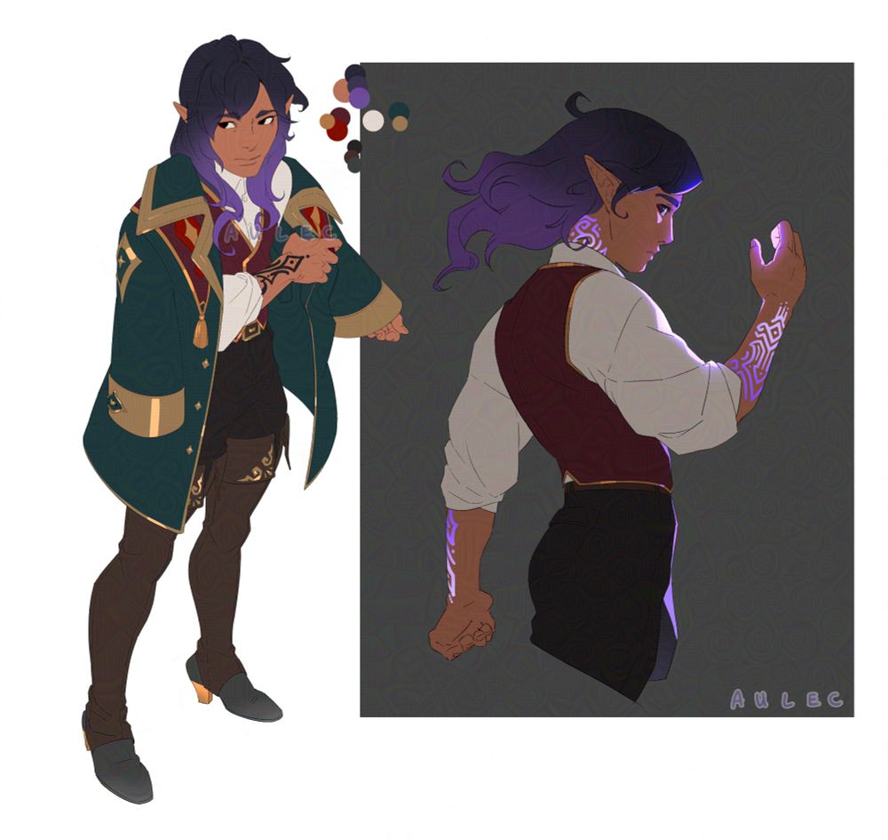 magical purple hair warlock character