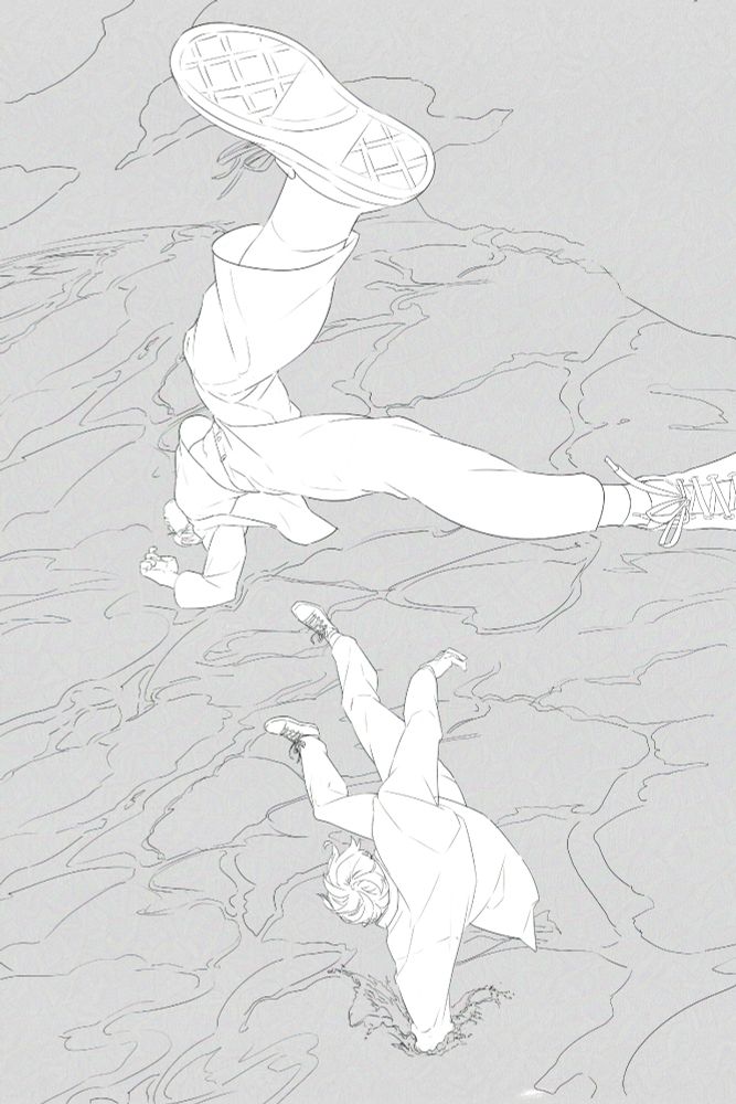 Comic page of Hana (3/3); She gets closer to the ocean, and an arm plunges into the water.