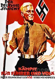 An example of Nazi propaganda art, with a male Nazi youth carrying a swastika flag.