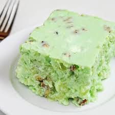 green jello salad with walnuts and crushed pineapple.