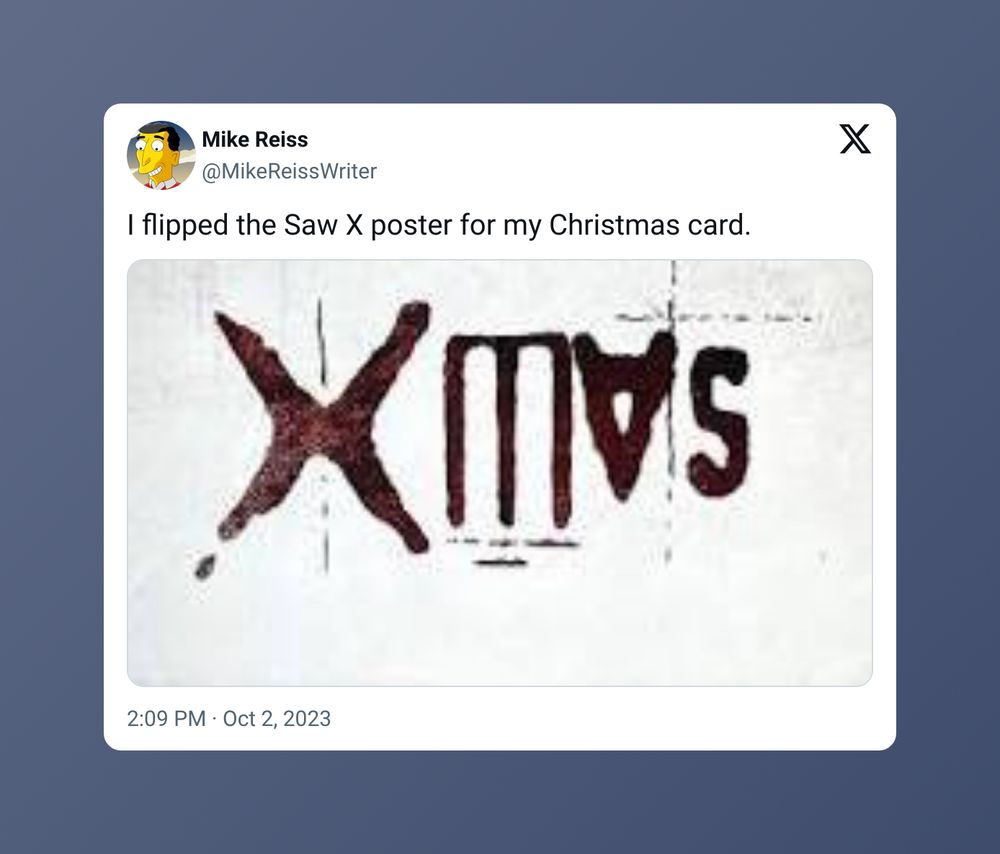 A tweet shows how flipping the SAW X logo almost makes it read as XMAS.