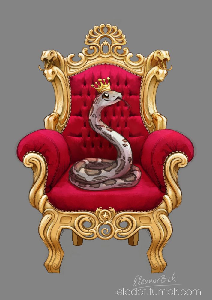 A little snake sitting on a MIGHTY THRONE
This illustration got commissioned years ago as a birthday gift for one of my old artist friends from tumblr, casynuf, of her pet snake :D Getting commissioned to draw art for a friend is one of the greatest joys in commission work ngl