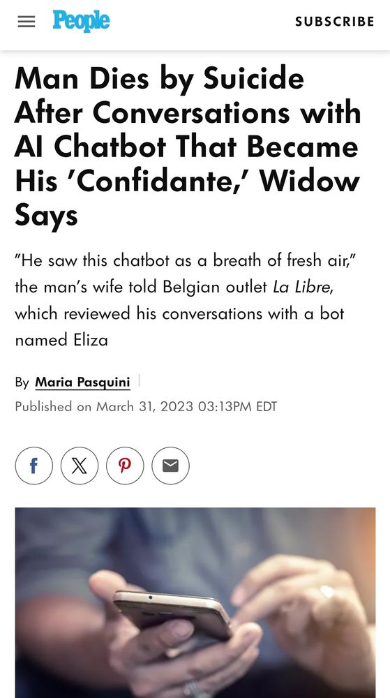 Headline for a story where a man died after he was encouraged to kill himself by an ai chatbot