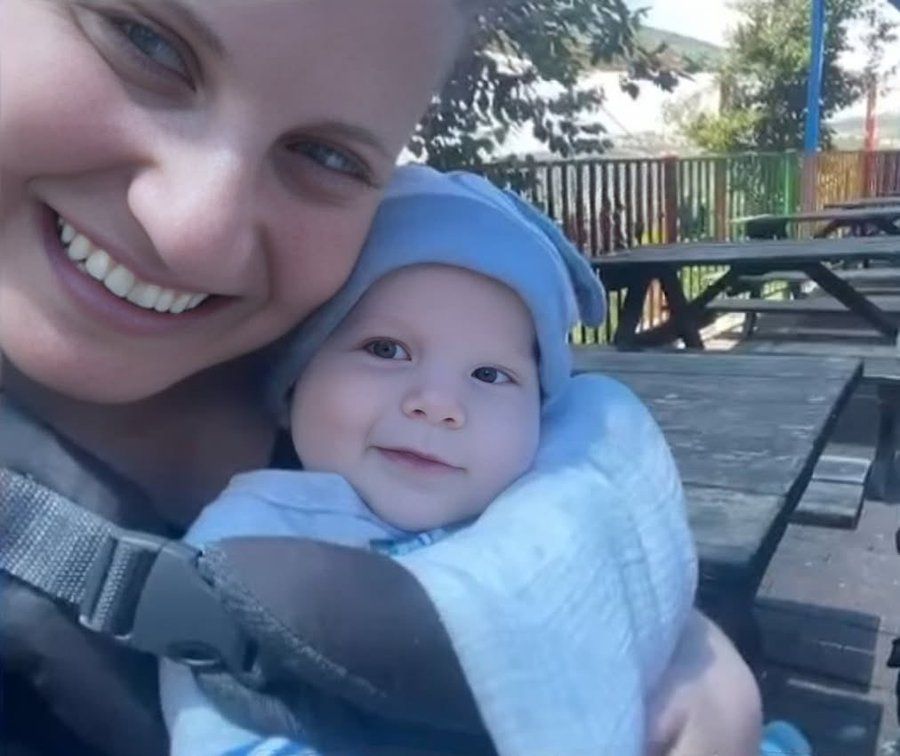 Photo of Shiri Bibas and one of her children, baby Kfir. They were both taken captive alive into Gaza and brutally murdered by Hamas. 