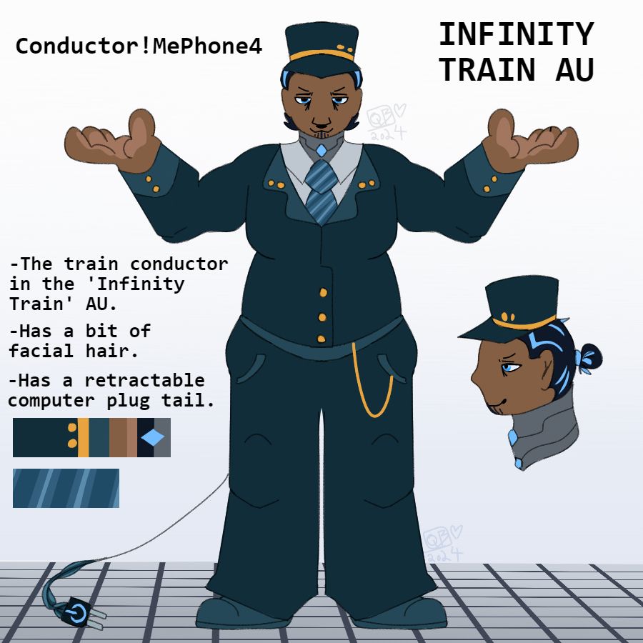 Gijinka of Mephone4 from Inanimate Insanity - An average, slightly robotic human in a train conductors outfit.