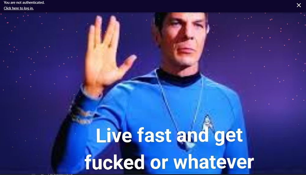 spock from star trek giving the live long and prosper hand sign while the words live fast and get fucked or whatever are on screen .