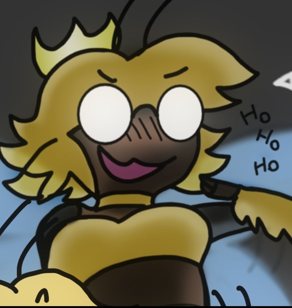 Queen Bel laughing at the background with glaring glasses