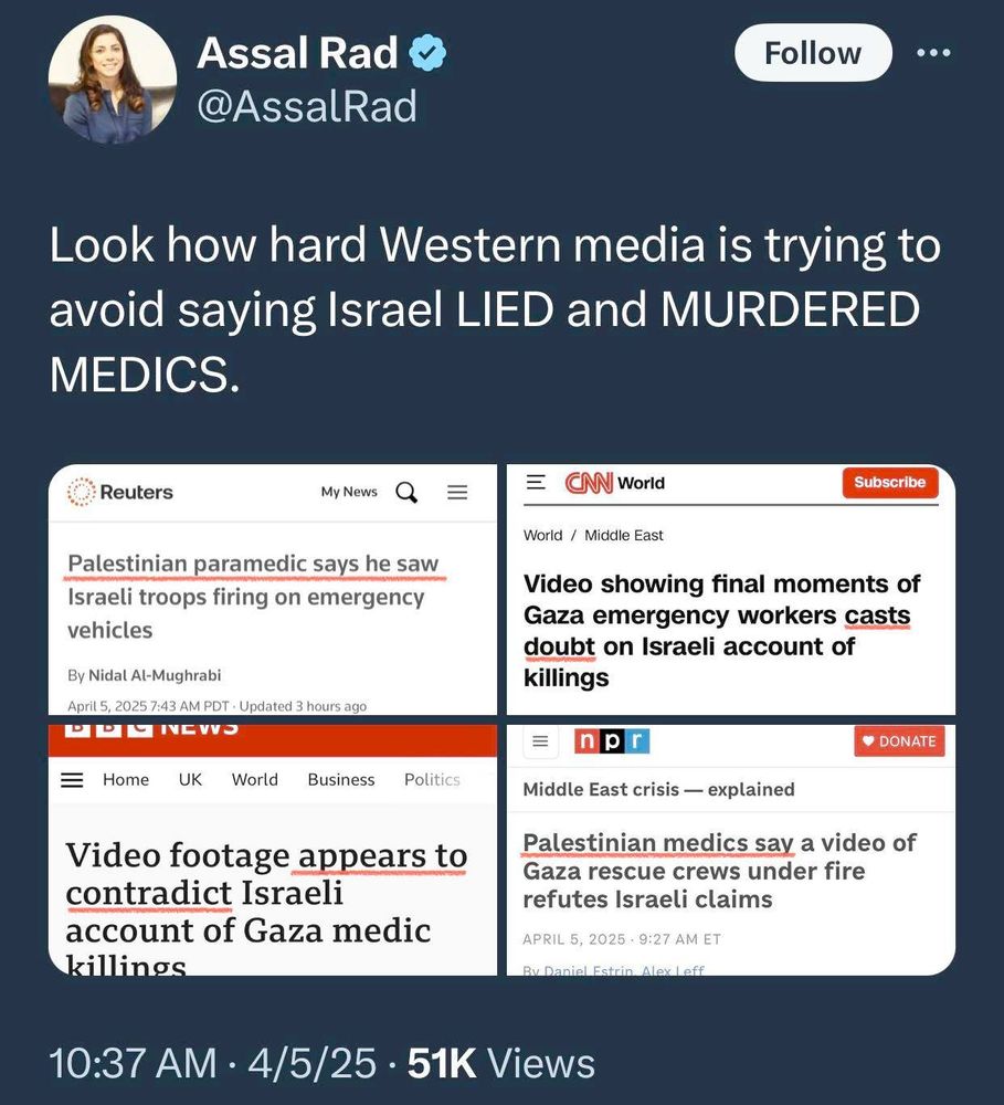Look how hard Western media is trying to avoid saying Israel LIED and MURDERED MEDICS.