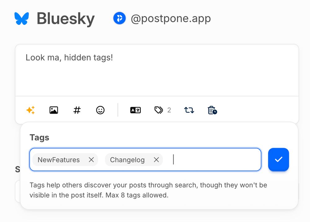 Adding Tumblr-style tags to a post in Postpone.