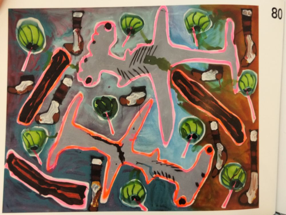 Acrylic painting of hammerhead sharks and socks? And maybe lollipops?