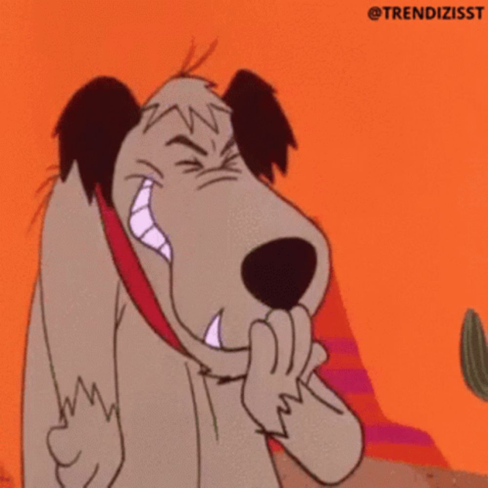 a cartoon dog is covering his mouth with his hand while smiling .