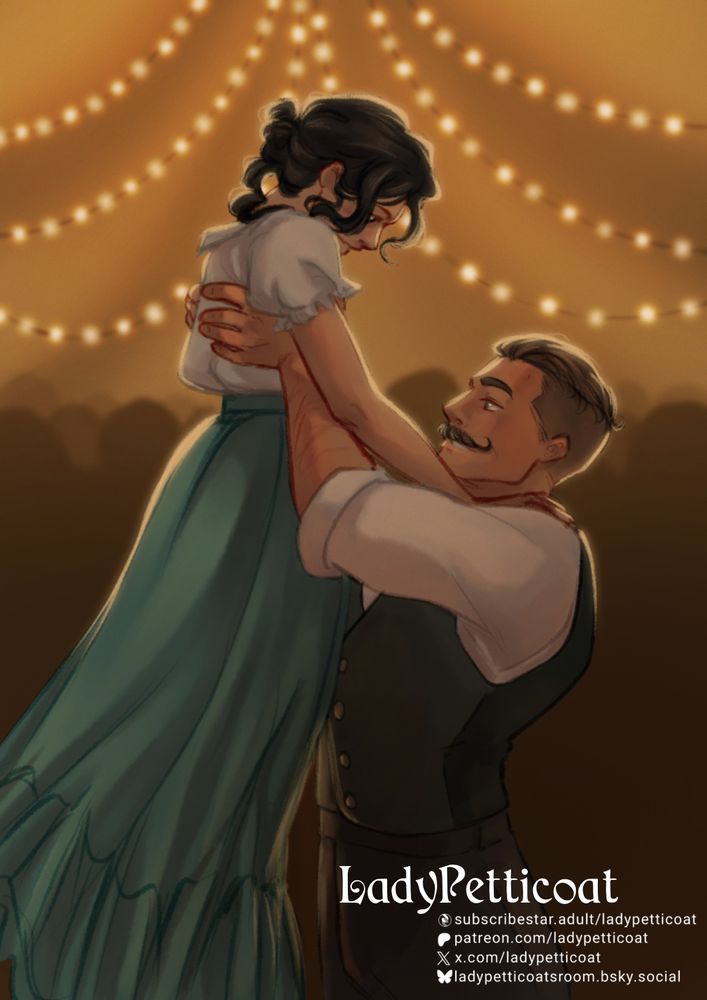 Joey and Brian are dancing in a tent with lights. People are dancing in the background. Brian lifts Joey, holding her under her arms. Joey's hands are on Brian's shoulder to keep her balance. They are both smiling and staring into each other's eyes.