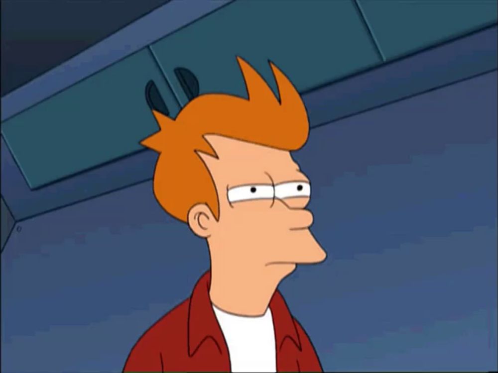 fry from futurama is making a silly face with his eyes closed