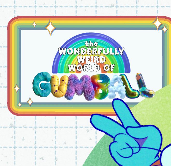 A sneak peek of my personal October drawing challenge featuring characters from The Amazing/Wonderfully Weird World of Gumball. A familiarly blue-colored hand makes the victory sign underneath the "The Wonderfully Weird World of Gumball" logo.