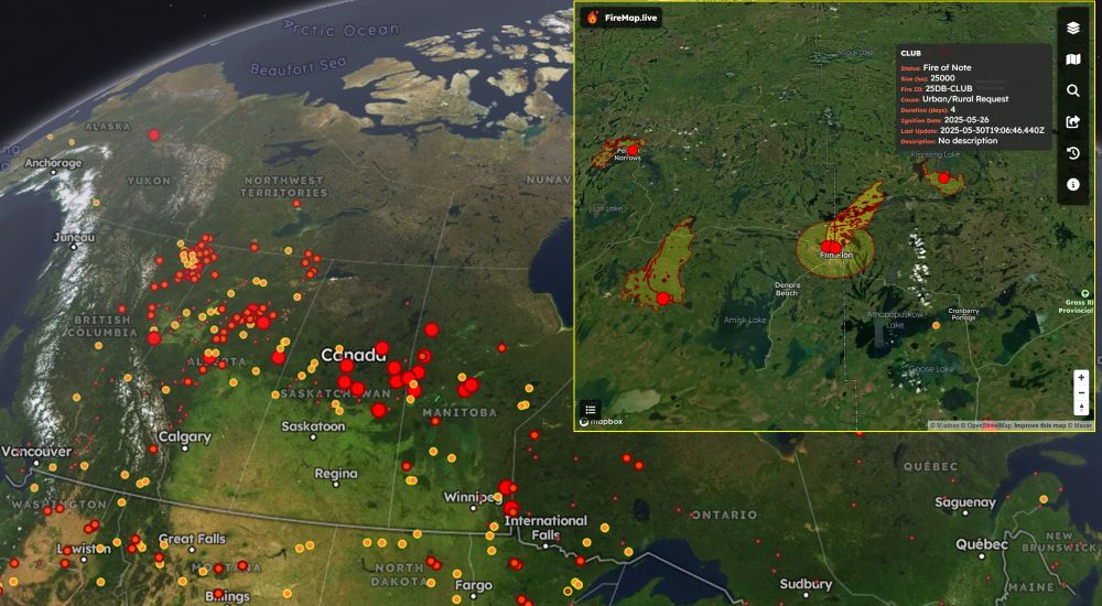 🌲🔥 Wildfires blazing across provincial boundaries in Canada's Prairies—FireMap.live delivers real-time clarity. 