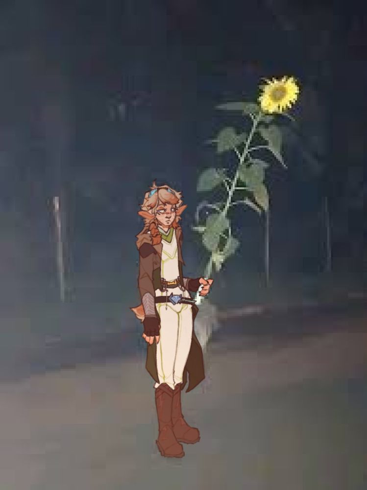 Draw over meme of NJO au Aero holding a giant sunflower