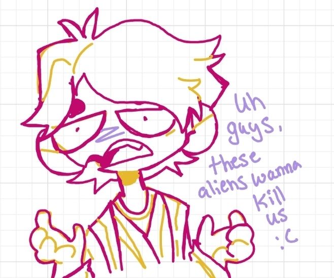 whiteboard sketch of Star Wars EU character Anakin Solo with the text saying "uh guys, these aliens wanna kill us:("