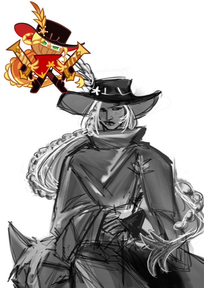 rye cookie human form riding a horse black-and-white sketch 