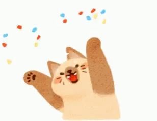 a cartoon cat is reaching up to catch confetti .