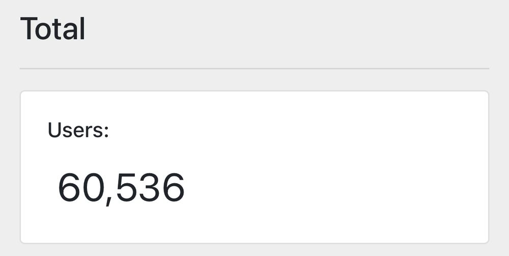 Screenshot of admin screen showing 60,536 users
