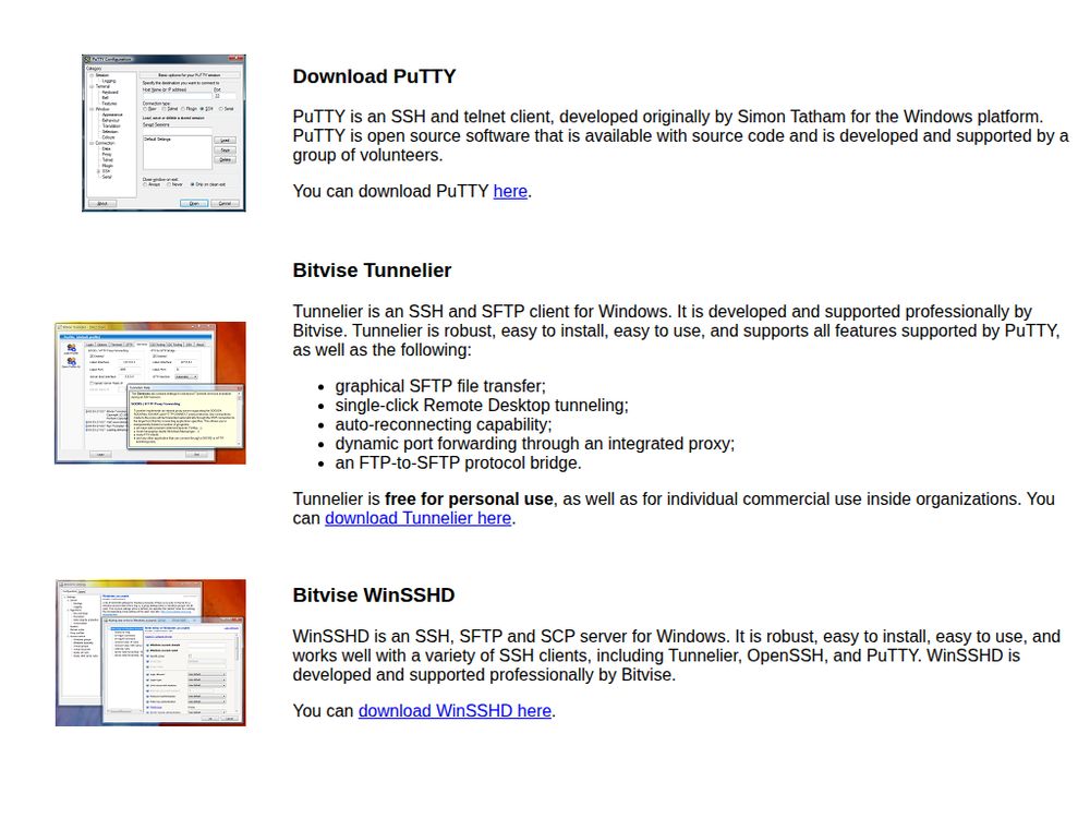 Screenshot of putty.org on December 12, 2008
