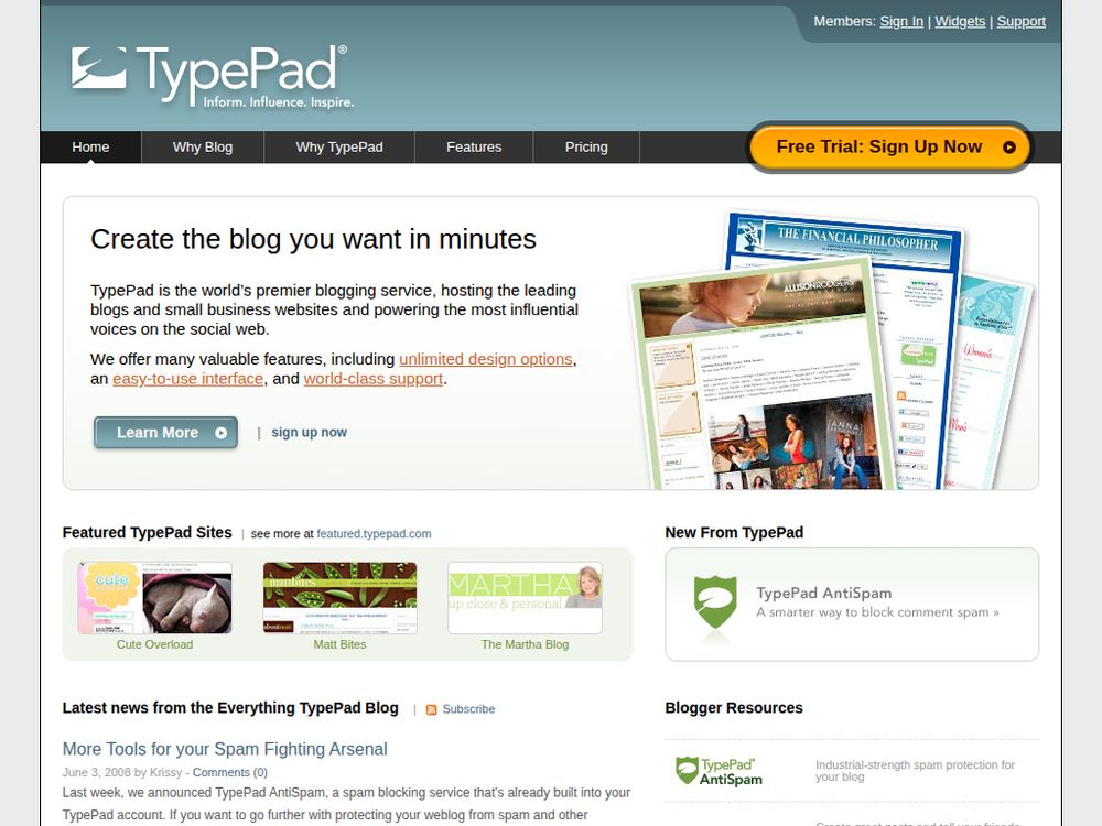 Screenshot of typepad.com on June 02, 2008