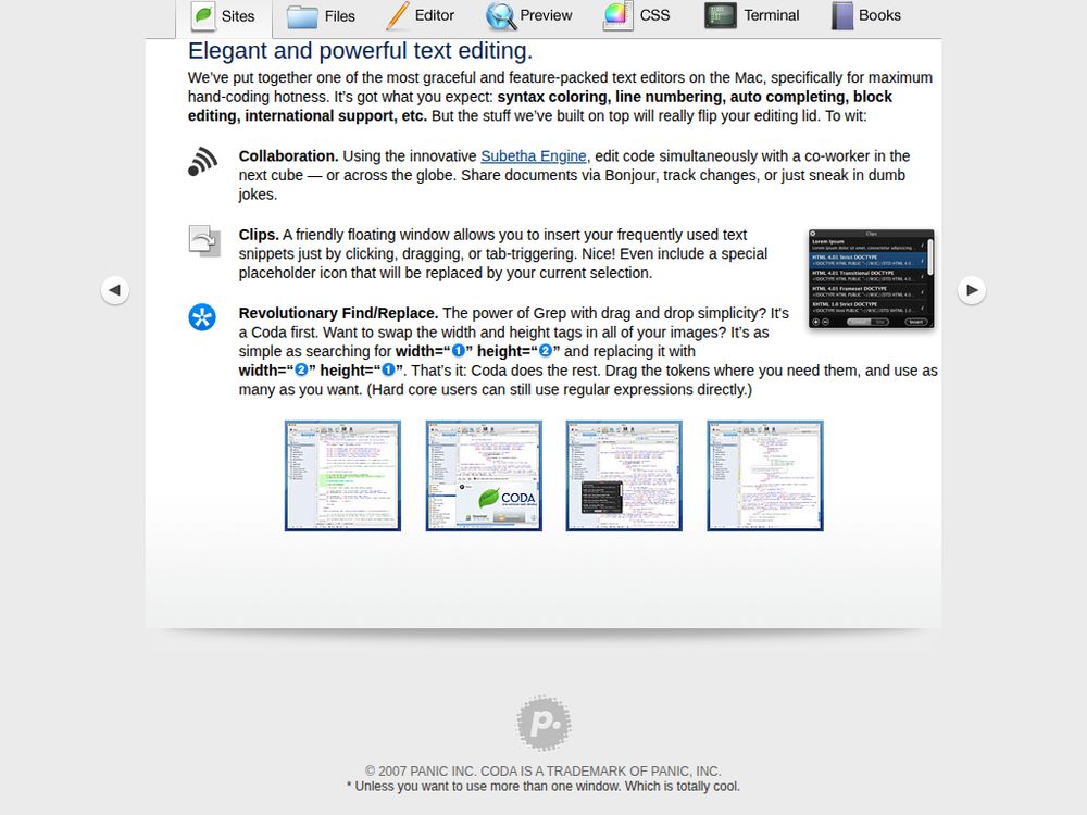 Screenshot of panic.com on June 26, 2007