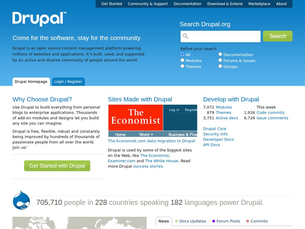 Screenshot of drupal.org on November 01, 2010