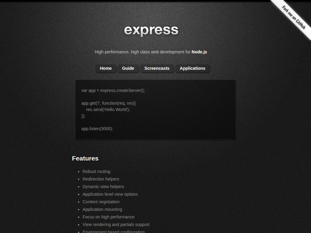 Screenshot of expressjs.com on October 07, 2011