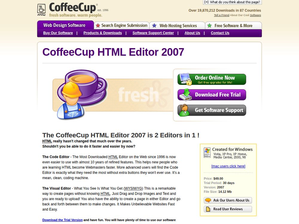 Screenshot of coffeecup.com on October 27, 2006