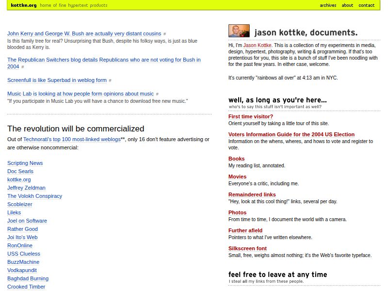 Screenshot of kottke.org on October 20, 2004