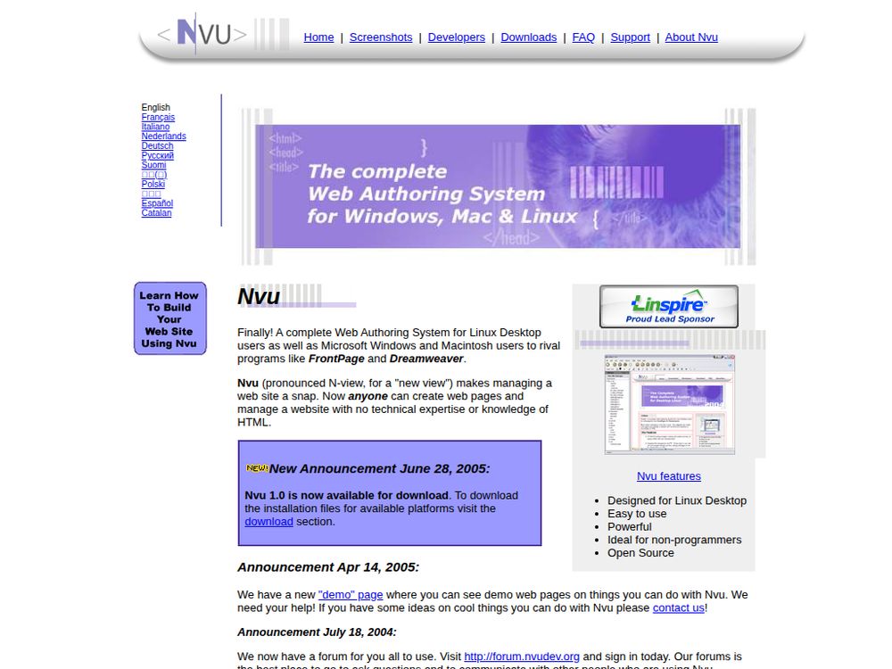 Screenshot of nvu.com on February 07, 2006