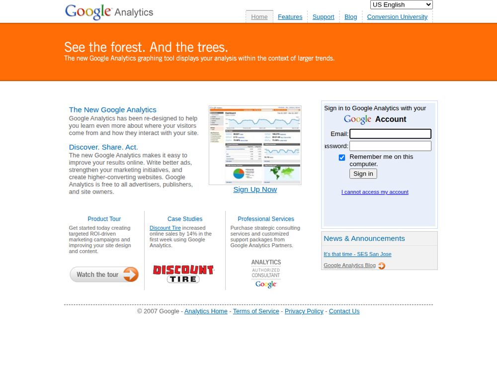 Screenshot of analytics.google.com on July 13, 2007