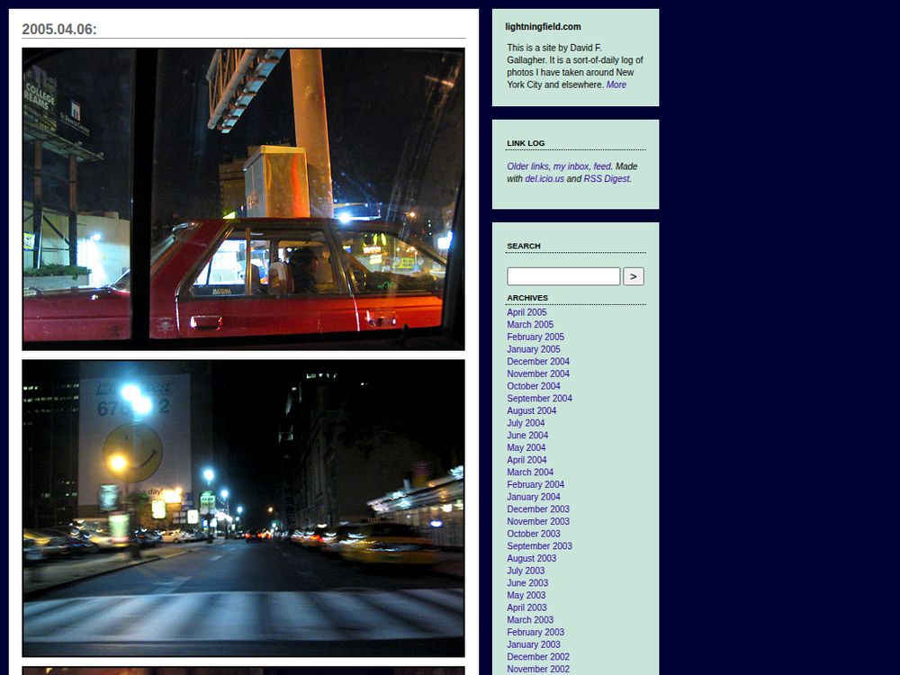 Screenshot of lightningfield.com on April 15, 2005