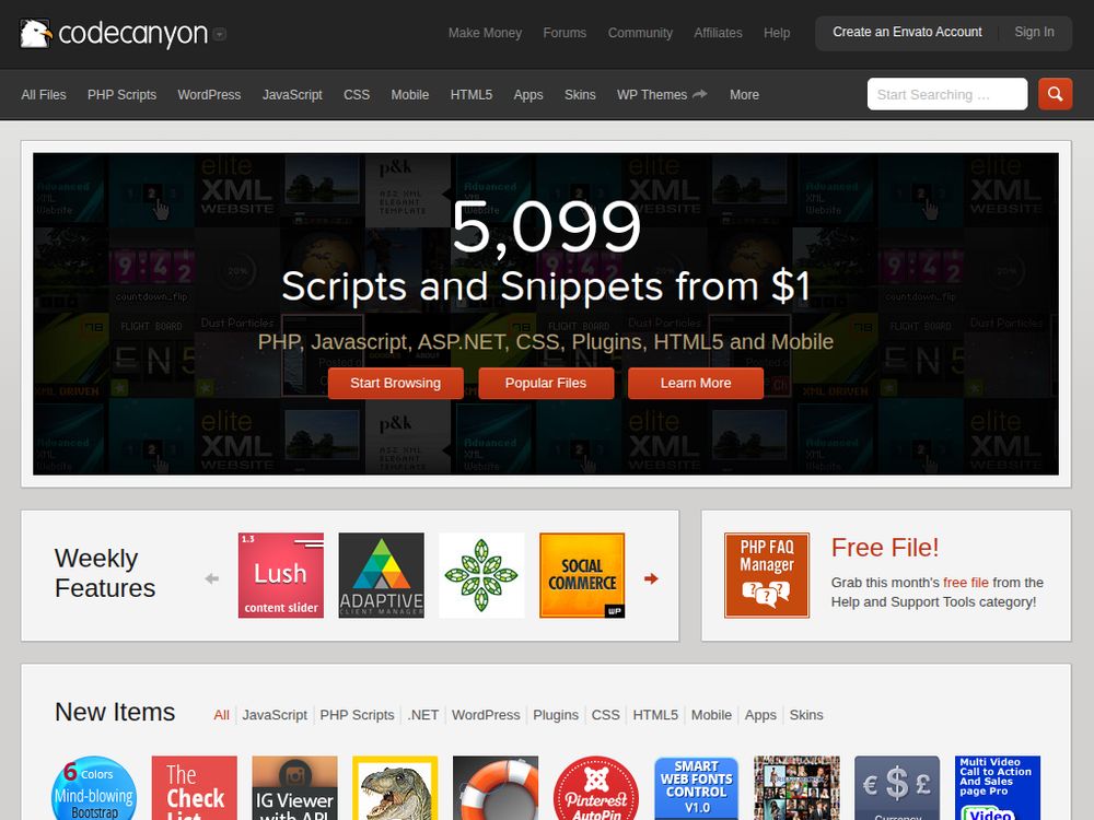 Screenshot of codecanyon.net on March 26, 2013