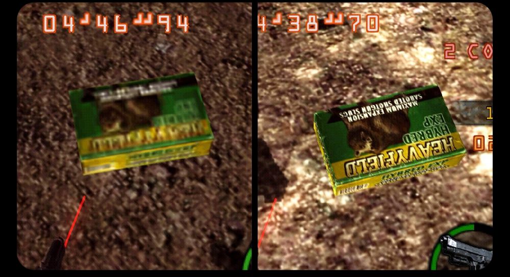 2 cropped side by side screenshots of mercenaries 3D. On the left the shotgun ammo with the original textures on the right the HD project textures