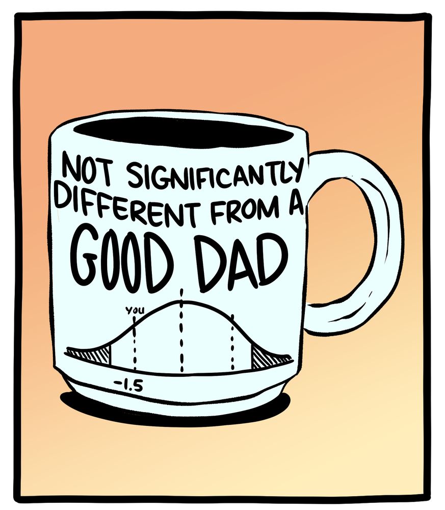 Part 2 of a 5-panel SMBC comic update where a woman gives her father a "#1 Dad" mug, which he refuses for a more exact mug.