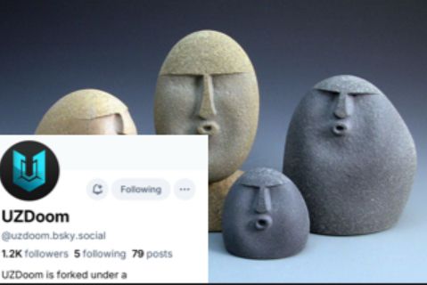 Those rocks making an “Ooof” face, overlaid with the profile for UZDoom