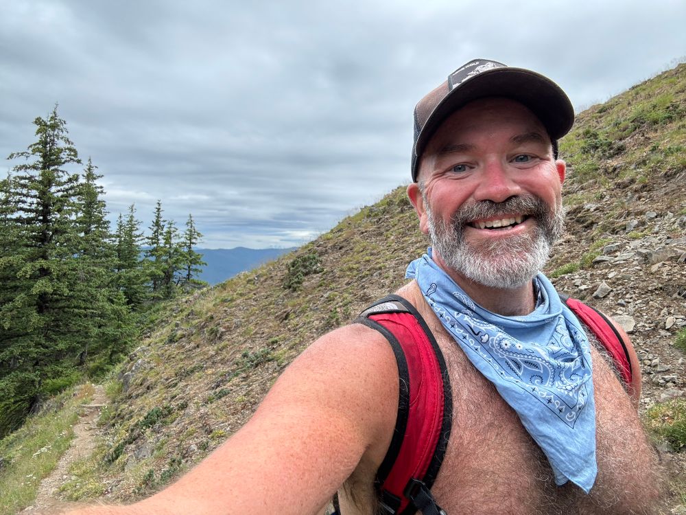 Happy man on a hike