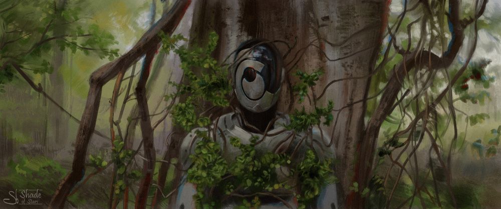 Digital painting, a study of a screenshot from the TV-show "Murderbot". 