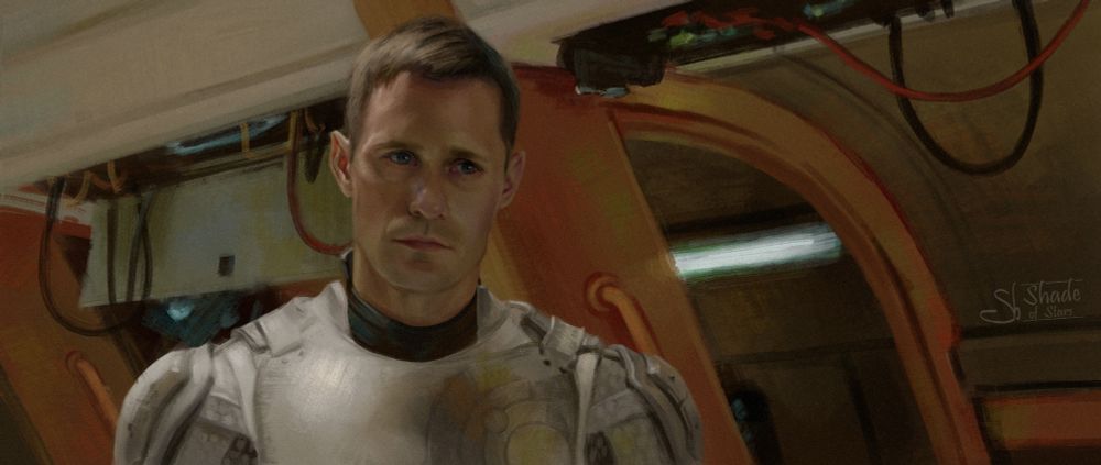 Digital painting, a study of a screenshot from the TV-show "Murderbot".