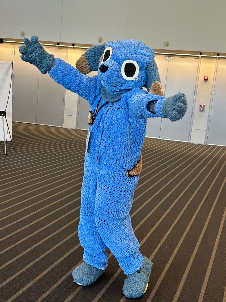A crochet fursuit!? A blue dog!