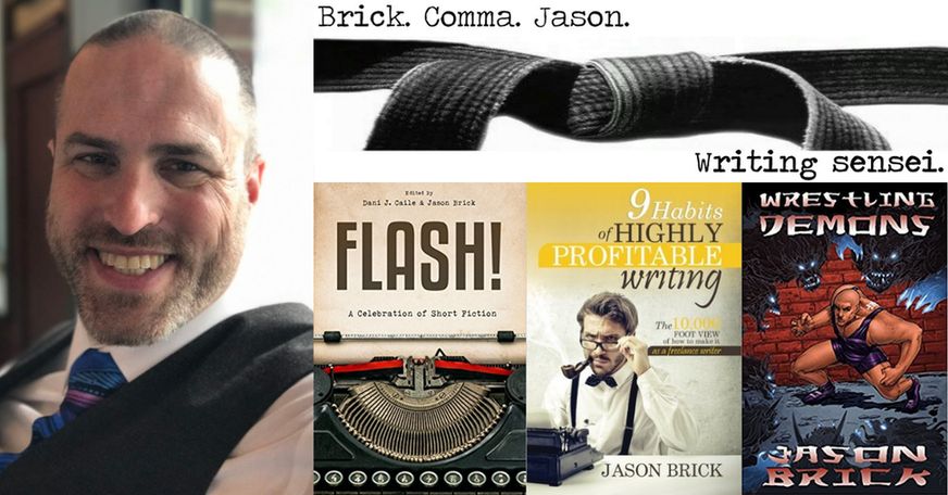 Jason Brick is shown with his book covers and logo.