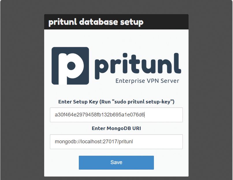 pritunl database setup