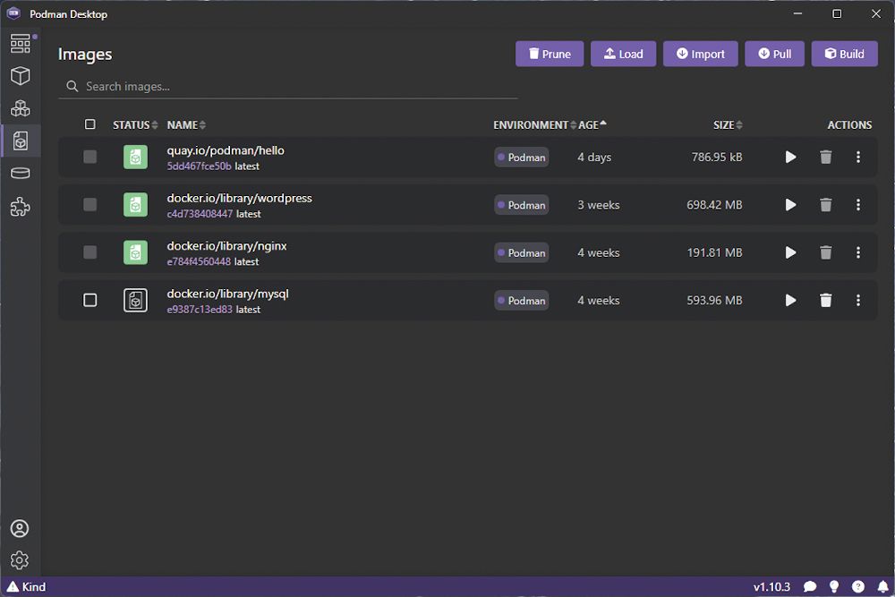 After downloading various images, you can create a matching container with just a couple of mouse clicks.