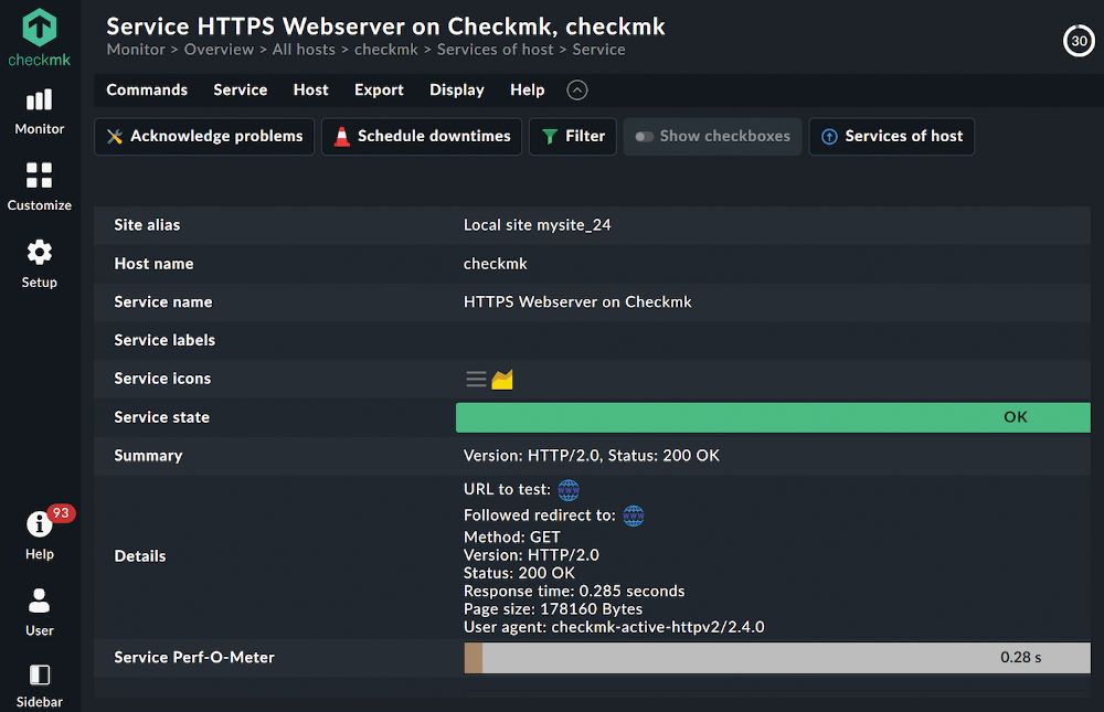 Results of an HTTP check in the Checkmk GUI