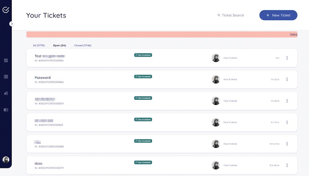 The OTOBO customer portal provides an overview of the current tickets.