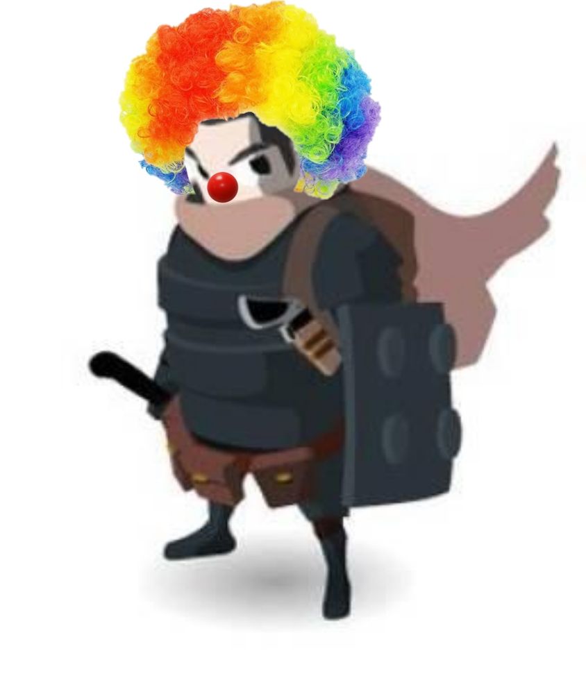 El protagonista del videojuego en desarrollo Little Devil Inside, con una peluca cardada multicolor y una nariz de payaso claramente superpuestas artificialmente